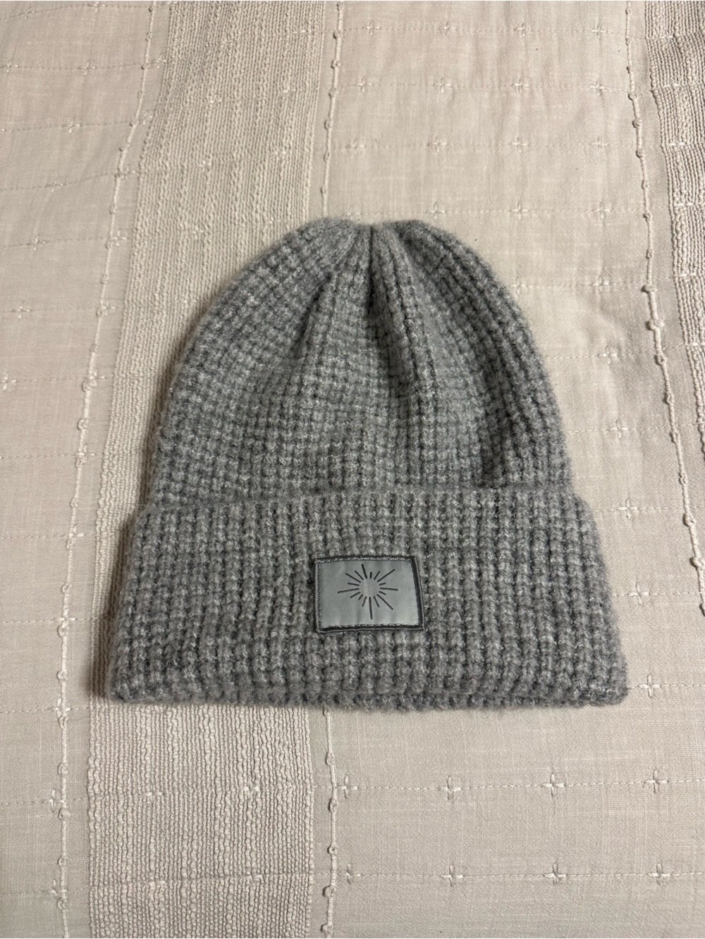Offline by Aerie Cozy Gray Knit Beanie Hat with Folded Cuff